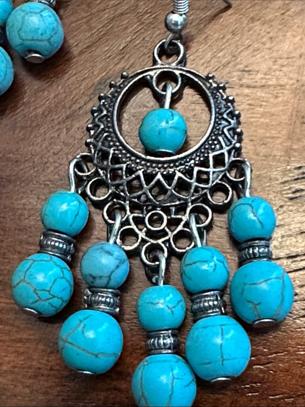 Turquoise Bead Dangle Earrings - Women Jewelry - Picture 6 of 8